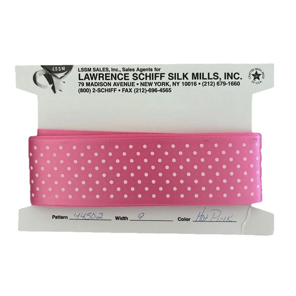 Lawrence Schiff Silk Mills Ribbon Hot Pink White Polka Dot 1.5